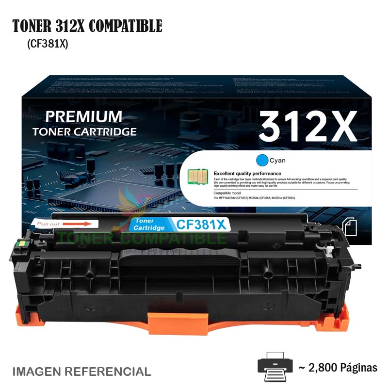 Toner Compatible 312X HP CF381X Cyan Toner Compatible 312X HP CF381X Cyan